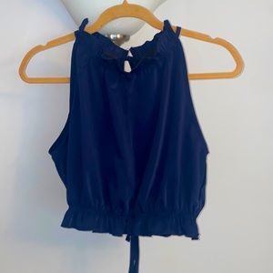 SHEIN Ruffle Trim Peekaboo Tie Back Halter Top